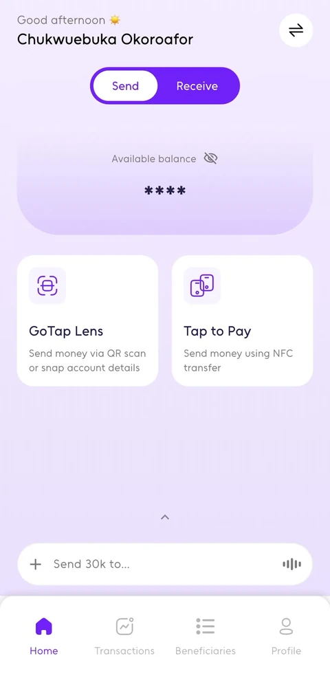 GoTap home screen